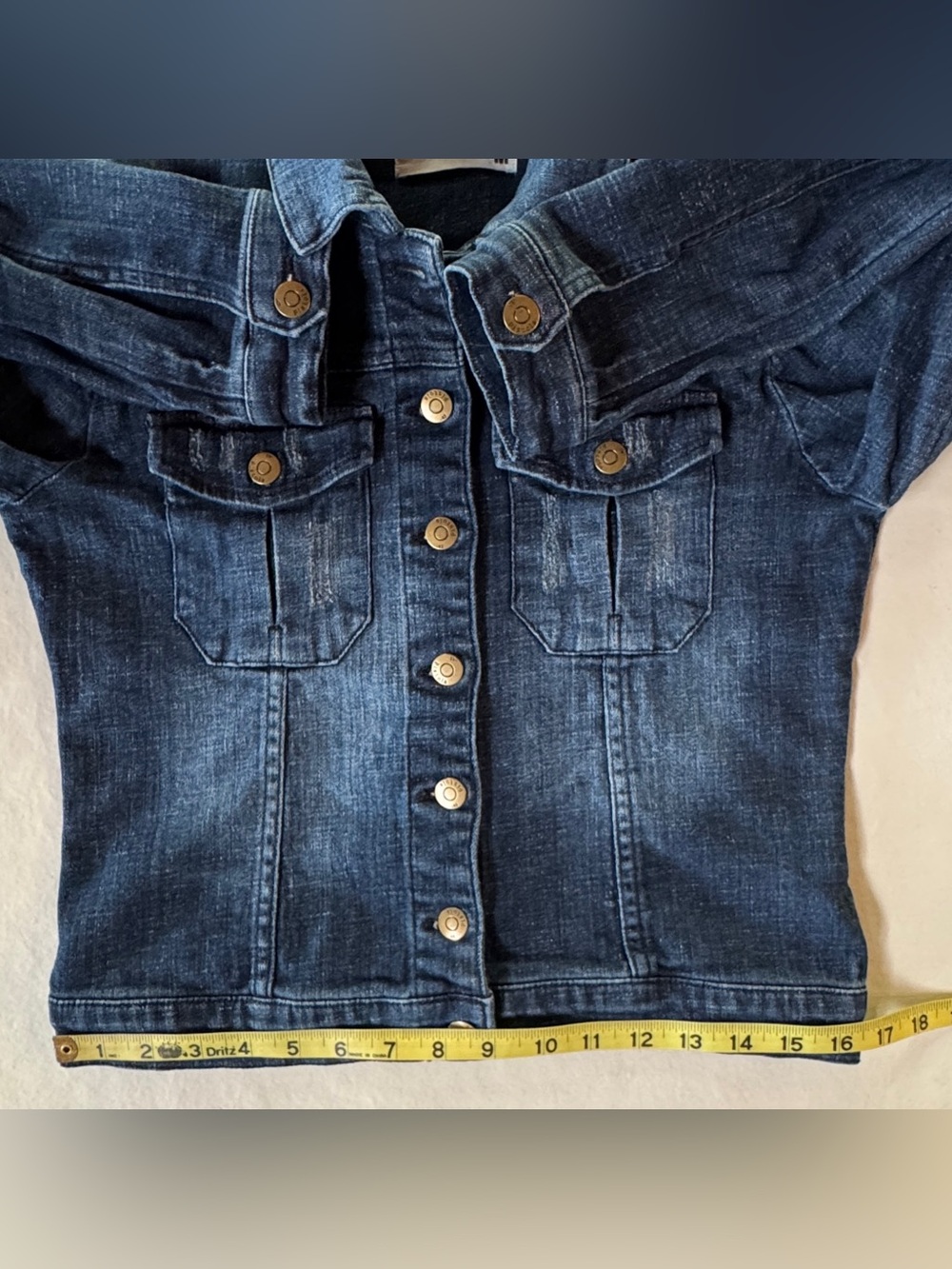 Pistola Blue Distressed Denim Button-Up Trucker Cropped Jean Jacket P5045N1 (M) - Picture 13 of 17